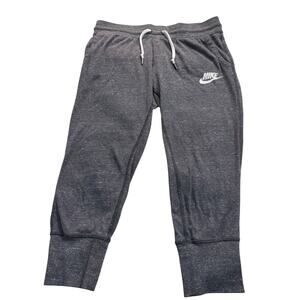 Nike Gray Fleece Jogger Sweatpants Drawstring Logo Cuffed Ankle Women’s S